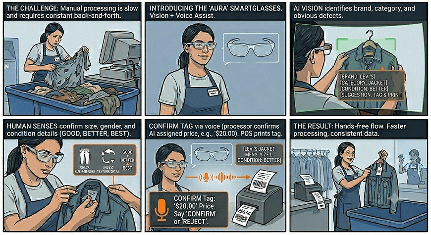 Storyboard — 'Aura' smart glasses concept for hands-free processing